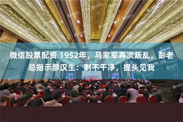 微信股票配资 1952年，马家军再次叛乱，彭老总指示廖汉生：剿不干净，提头见我