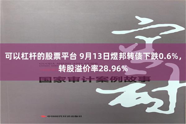 可以杠杆的股票平台 9月13日煜邦转债下跌0.6%，转股溢价率28.96%